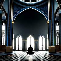 silhouette objet dans le mosquée, musulman gens prier avec le atmosphère de une mosquée dans le milieu est, bien à utilisation pour entreprise, Blog, présentation, religieux. par ai génératif image photo