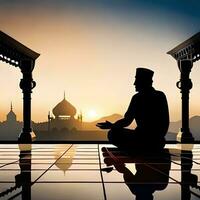 silhouette objet dans le mosquée, musulman gens prier avec le atmosphère de une mosquée dans le milieu est, bien à utilisation pour entreprise, Blog, présentation, religieux. par ai génératif image photo