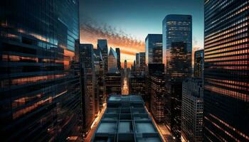 moderne bâtiments verre grattes ciels génératif ai photo