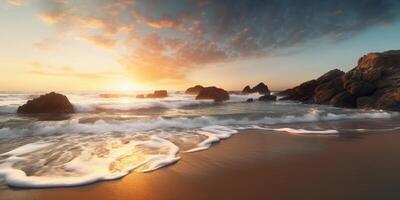 le coucher du soleil sur plage ciel copie espace flou arrière-plan, ai généré photo