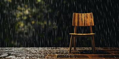 en bois séance chaise à cool vers le bas flou arrière-plan, ai généré photo