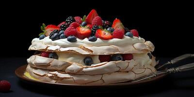 Pavlova gâteau Tarte flou arrière-plan, ai générer et photo