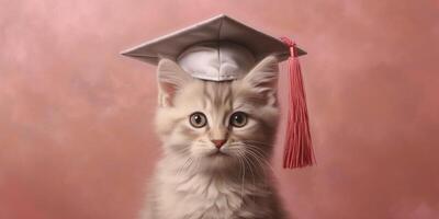 chat et l'obtention du diplôme casquette dessin animé animation, ai généré photo