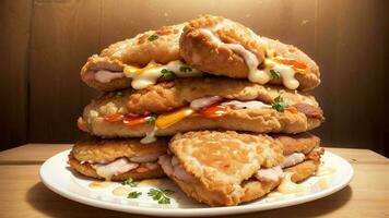 tentant délice une réaliste photographier de une poulet escalope pour nationale frit poulet journée. ai généré. photo