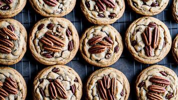 noix de pécan délice céleste traite sur nationale noix de pécan biscuit journée. ai généré. photo