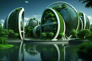 une futuriste respectueux de la nature ville. le innovations de un respectueux de la nature métropole. vert La technologie concept. génératif ai photo