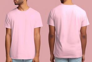 photo réaliste Masculin rose t-shirts avec copie espace, devant, et retour voir. ai généré