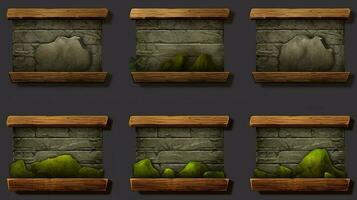 ensemble de en bois planches ensemble de Jeu en bois et pierre planches dans jungle style. ai génératif photo