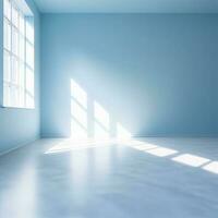 vide pièce avec une la fenêtre. lumière bleu vide mur. ai généré photo