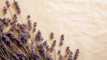 bouquet de lavande fleurs. lavande sec violet fleurs. minimal plat poser, copie espace Contexte. ai généré photo