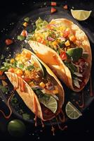 génératif ai illustration de tacos pour nourriture commercial, Vide Contexte photo