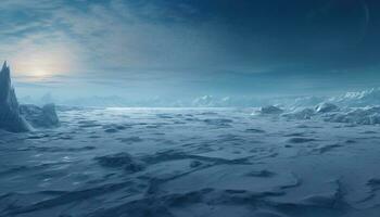 génératif ai illustration de congelé terre en friche, le rugueux terrain de le Nord pôle photo