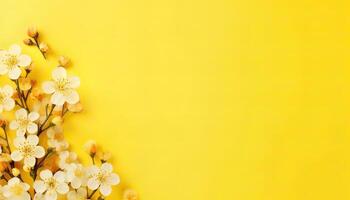 génératif ai illustration de beaucoup petit magnifique Jaune fleur fleurs sur Jaune pastel Contexte avec copie espace photo