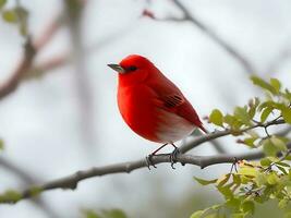 concentrer sélectif coup de une petit rouge oiseau séance sur une branche photo