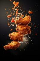 génératif ai illustration de en volant frit poulet plaine Contexte photo