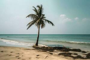 paume arbre sur un vide plage la photographie génératif ai photo