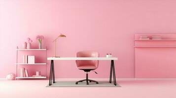 le Bureau - confortable rose Bureau - minimaliste - ai généré - génératif ai photo
