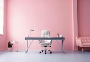 le Bureau - confortable rose Bureau - minimaliste - ai généré - génératif ai photo