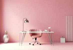 le Bureau - confortable rose Bureau - minimaliste - ai généré - génératif ai photo