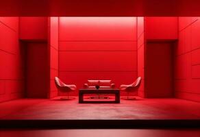 le Bureau - confortable rouge Bureau - minimaliste - ai généré - génératif ai photo