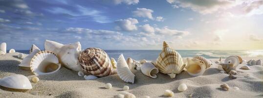 mer coquilles sur le plage - génératif ai photo