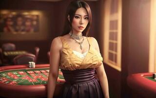 magnifique femme à luxe casino jeu, génératif ai photo