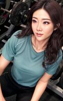 magnifique en bonne santé asiatique femme à le salle de sport, génératif ai photo