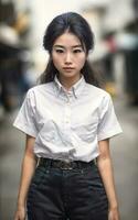 thaïlandais gens dans Thaïlande technique Université uniforme blanc chemise et haleter, génératif ai photo
