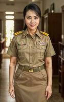 photo de milieu vieilli asiatique femme dans thaïlandais prof uniforme, génératif ai