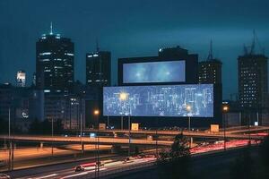 ai génératif. futuriste ville, panneau d'affichage photo