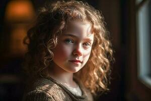 ai génératif. portrait de une magnifique peu fille avec rouge cheveux photo