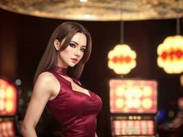 magnifique femme à luxe casino jeu, génératif ai photo