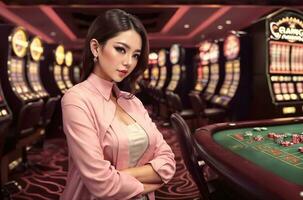 magnifique femme à luxe casino jeu, génératif ai photo