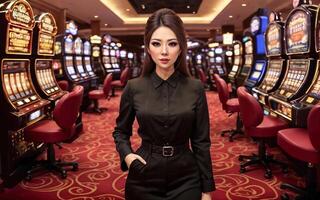 magnifique femme à luxe casino jeu, génératif ai photo