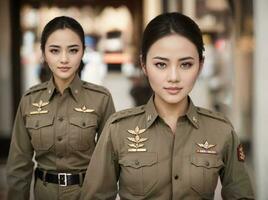 photo de asiatique femme dans thaïlandais police officier uniforme, génératif ai