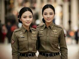 photo de asiatique femme dans thaïlandais police officier uniforme, génératif ai