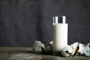 verre de beurre Lait et coton plante capsules. photo