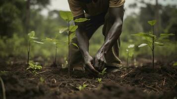 agriculteur plantation semis dans fertile sol à réduire global réchauffement.ai produire photo