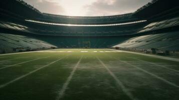 une vue de le vide américain Football stade dans le soirée.ai produire photo