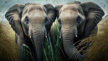 éléphants dans le sauvage, génératif ai photo