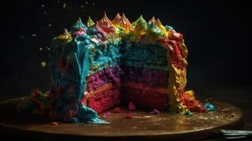 délectable et coloré anniversaire gâteau plaisir, génératif ai photo