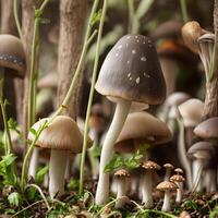 printemps splendide champignon établi avec génératif ai La technologie photo