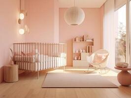 moderne rose coloré bambin chambre avec décoration. génératif ai photo