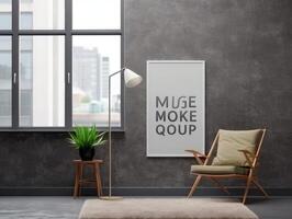 moquer en haut Cadre sur le mur avec pièce décoration et meubles. génératif ai photo