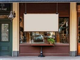 Vide moquer en haut signe à café magasin café, La publicité planche. génératif ai photo