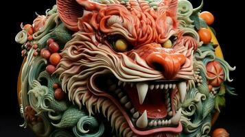 chinois zodiaque dragon céramique sculpté. fantaisie asiatique art fête de chinois Nouveau année 2024 ,génératif ai photo