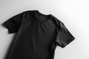 élégance dans simplicité, vide noir T-shirt maquette sur blanc Contexte ai généré photo