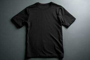 intemporel appel, vide noir T-shirt maquette avec blanc Contexte ai généré photo
