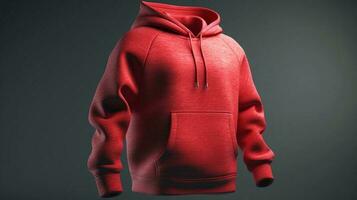 une 3d sweat à capuche maquette dans rouge, avec non graphique ou conception, sur une blanc Contexte ai généré photo