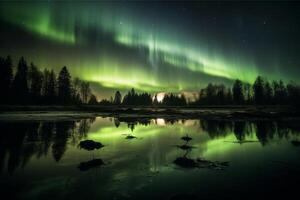 aurore paysage avec nord lumières, génératif ai photo